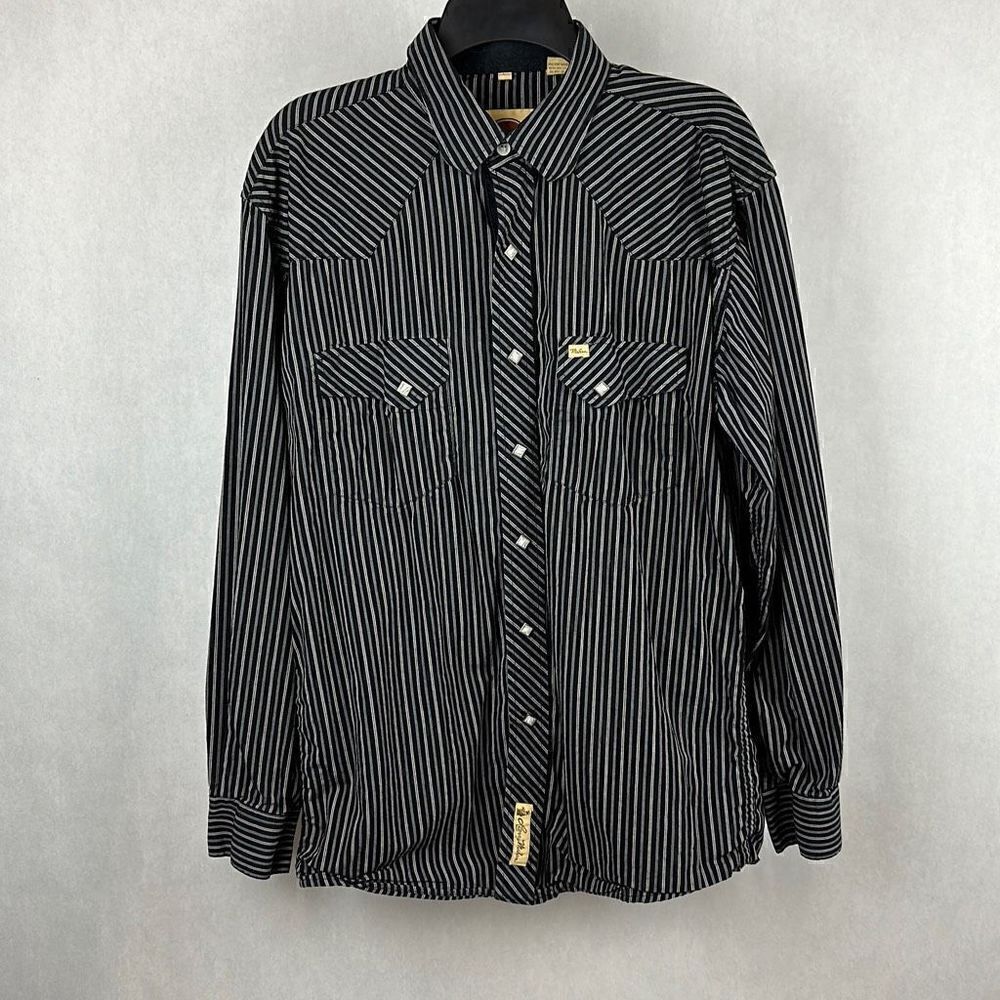 Larry Mahan Cowboy Collection Button Down Shirt Snaps Black Stripes Size Large
